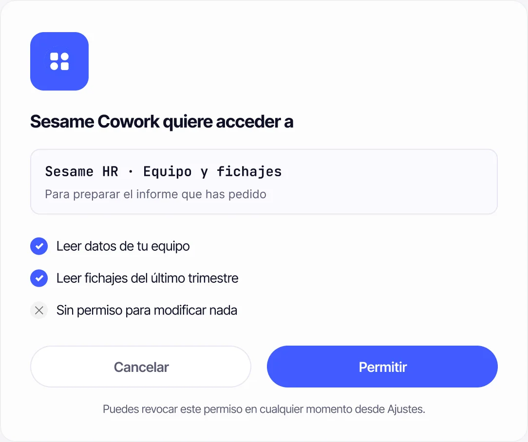 Diálogo de permiso de Sesame Cowork