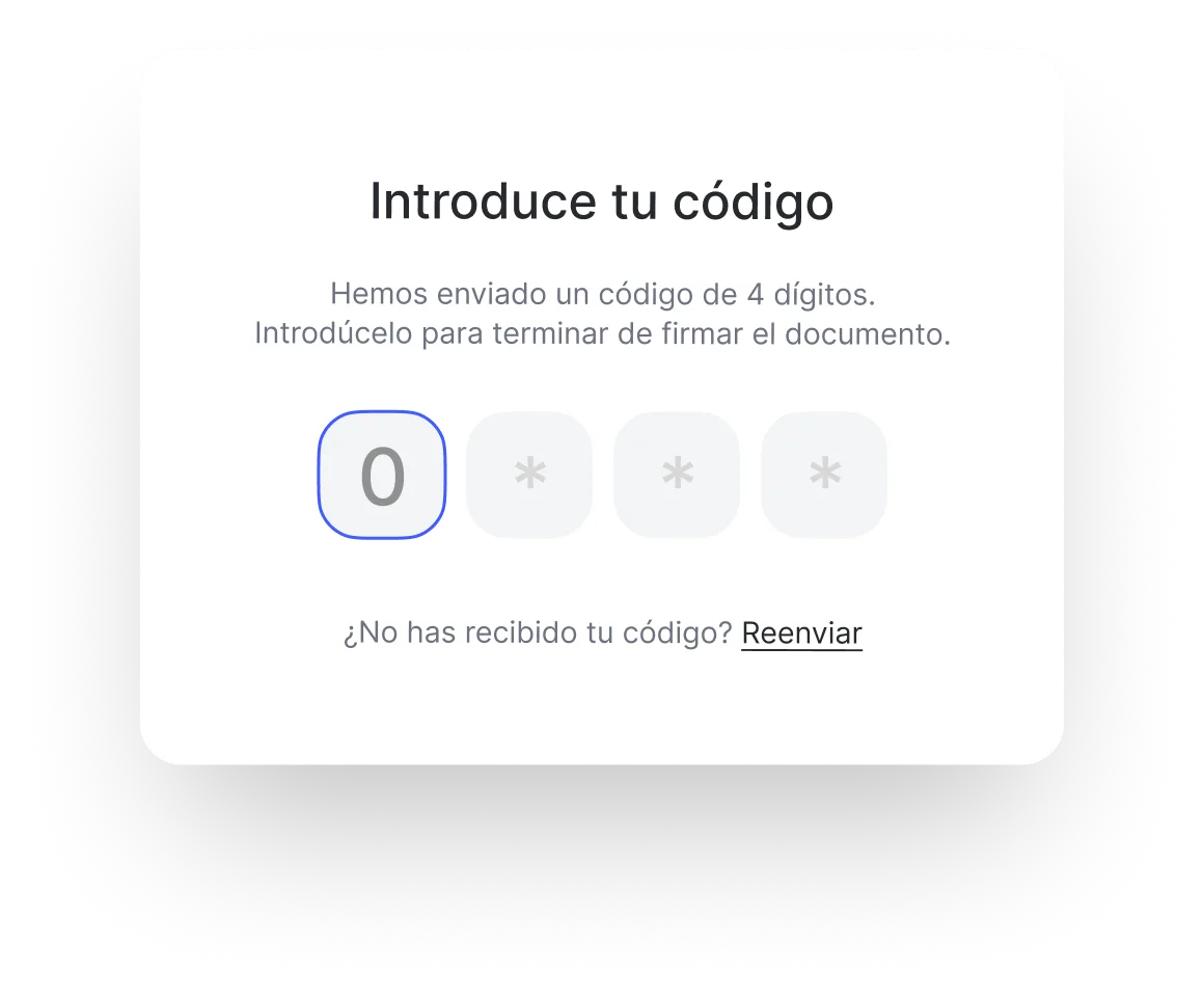 Pantalla de introducción del código OTP para firmar