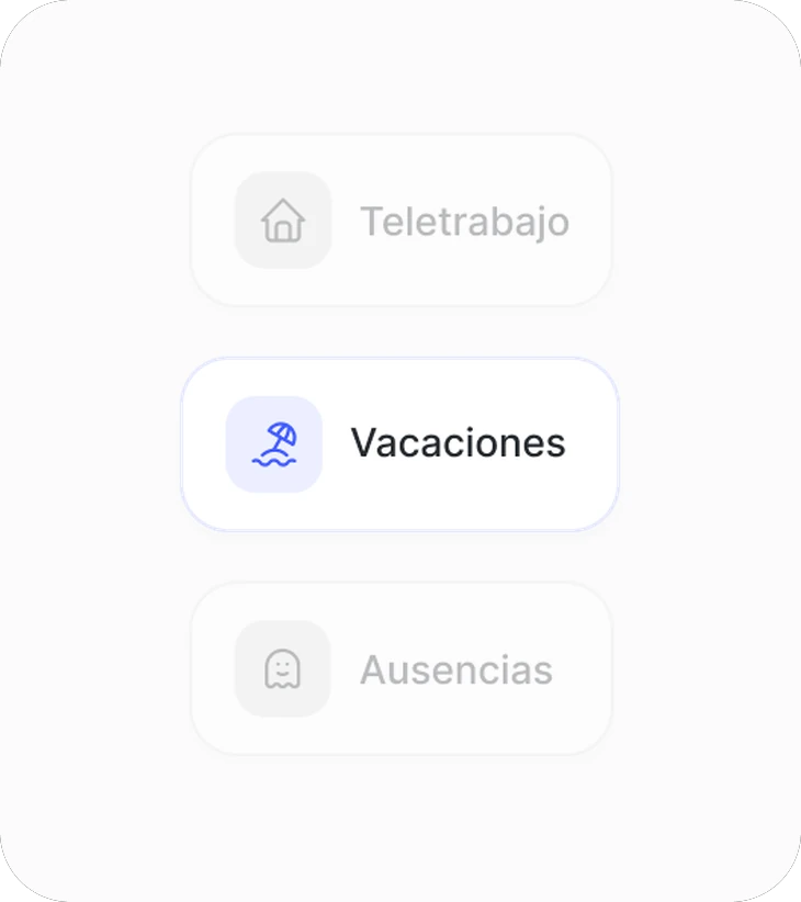 Tipos de solicitud: teletrabajo, vacaciones y ausencias