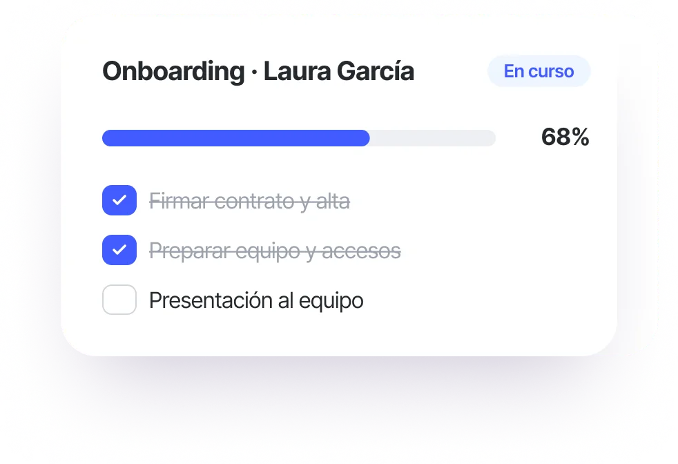 Checklist de onboarding con tareas completadas en Sesame