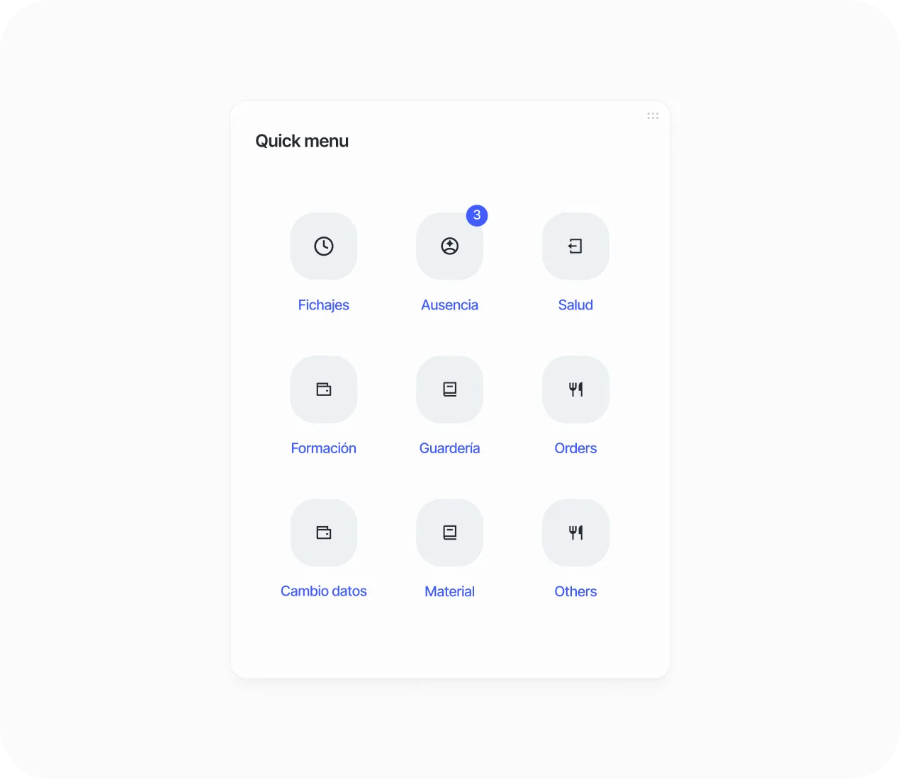 Quick menu del panel de control de Sesame HR