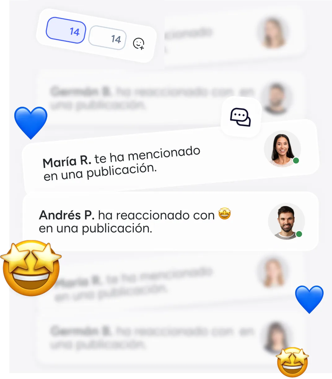 Notificaciones y reacciones de la red social corporativa de Sesame HR