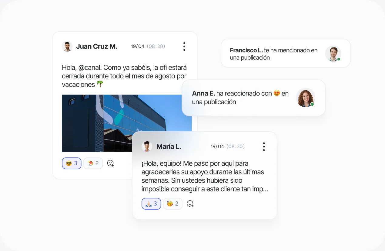 Publicaciones y reacciones del equipo en Comunidad