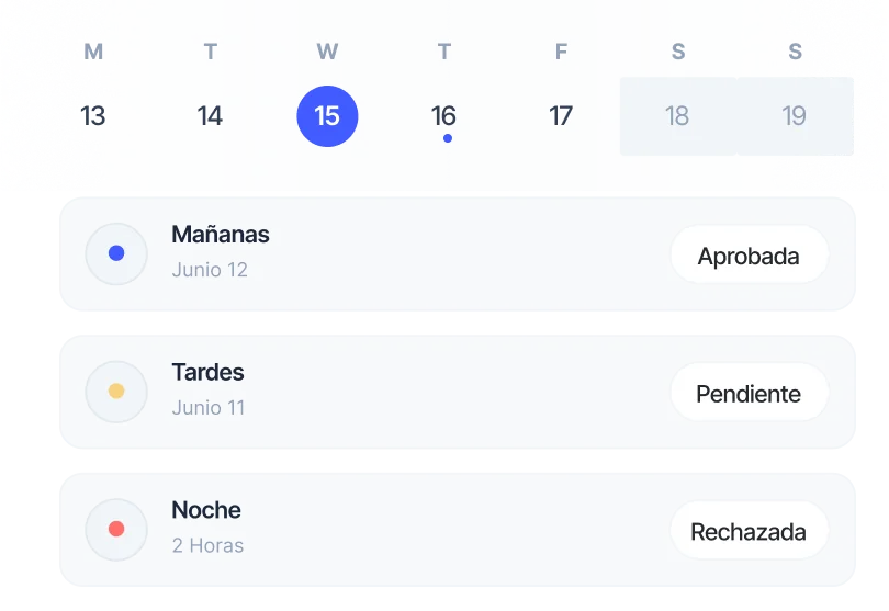 Turnos aprobados, pendientes y rechazados en el cuadrante