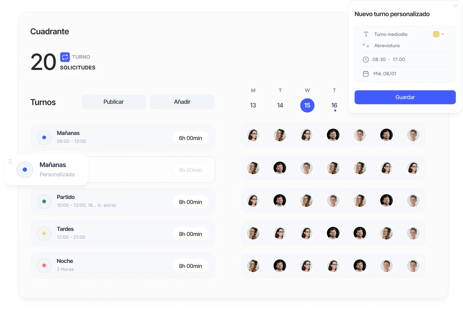 Cuadrante de turnos de Sesame HR