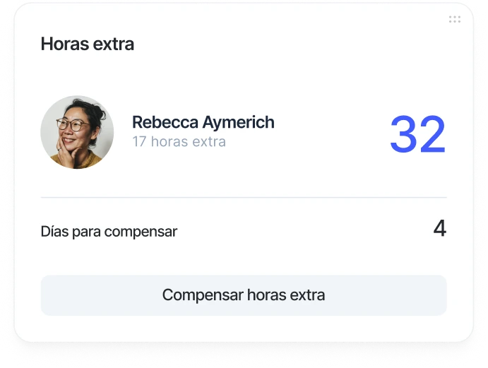 Widget de horas extra en Sesame HR